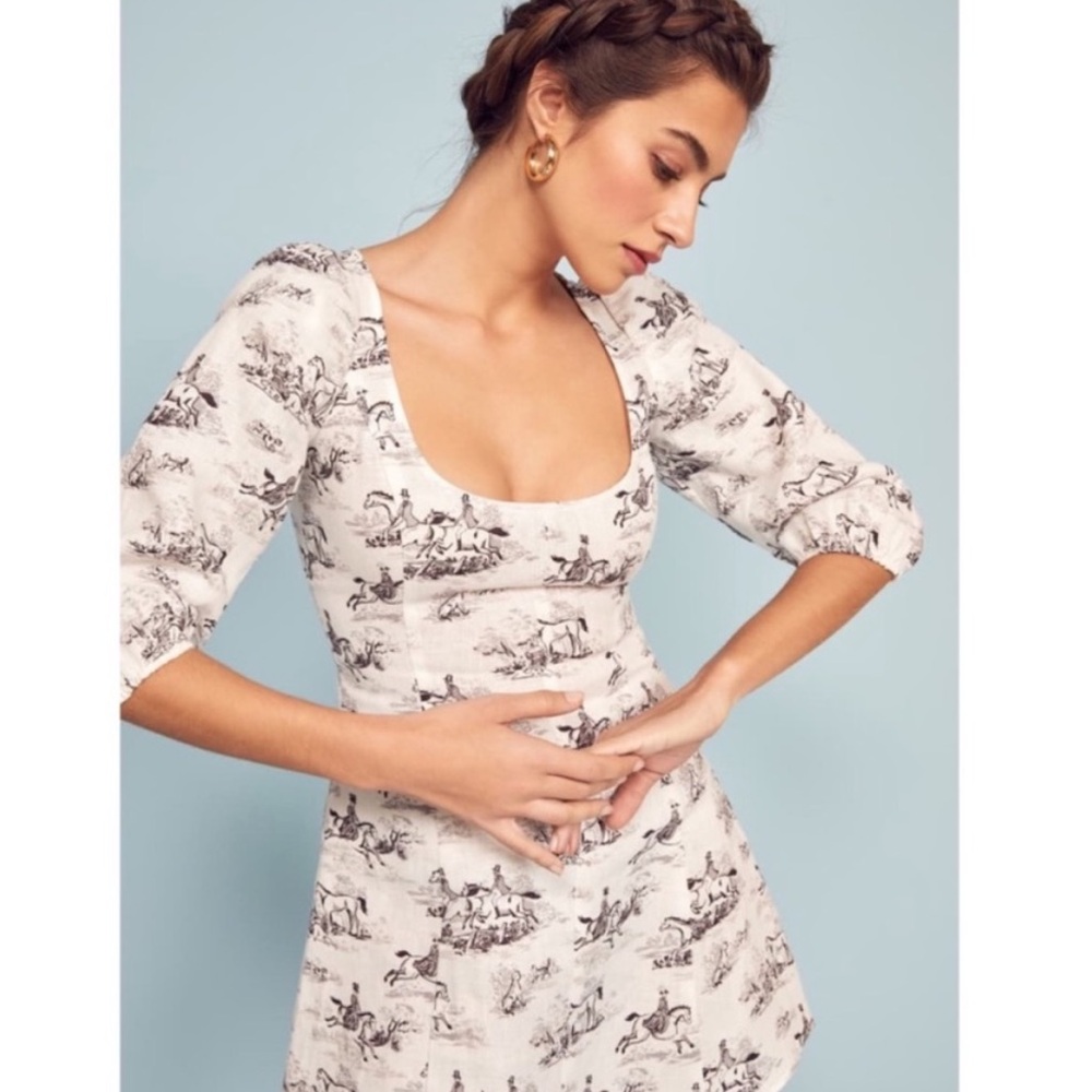 NWT Reformation Maxine Horse Print Derby Dress with Puff Sleeves